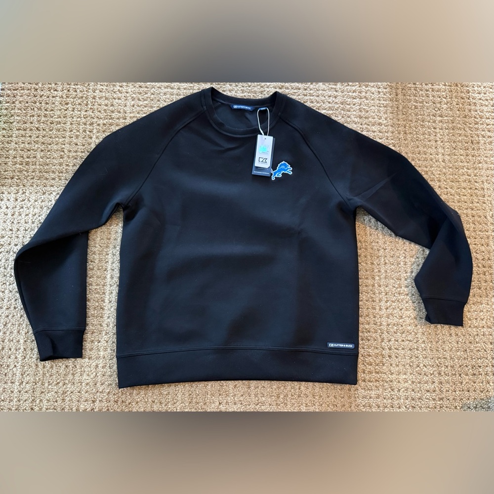 Cutter & Buck Black Detroit Lions Crewneck Sweatshirt NWT
